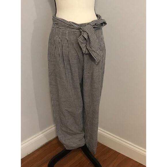 Anthropologie Cartonnier Tie-Waist Black/White Gingham Trousers - Size 10 - Picture 1 of 10
